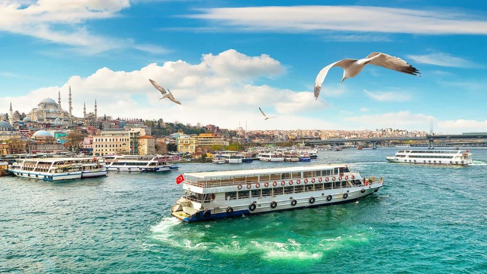 Ferry on the Bosphorus with the Kadikoy skyline in the background