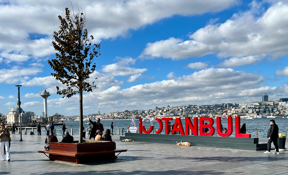 View from Çamlıca Hill showing the Grand Mosque and Istanbul's panorama with the Bosphorus and the Maiden's Tower.