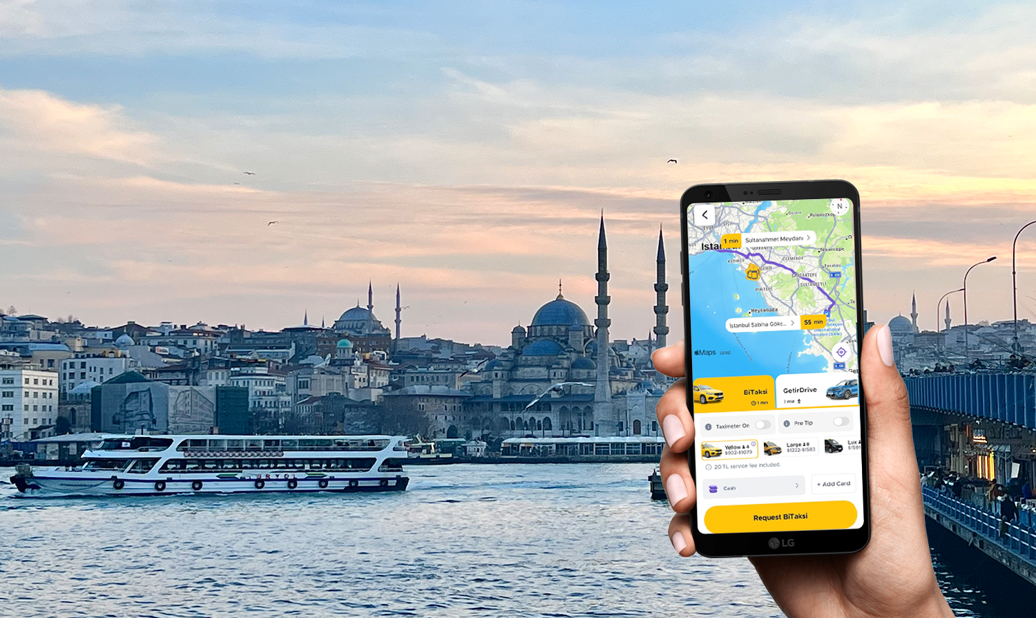 Screenshot of the Uber or BiTaksi app showing a price estimate for a ride in Istanbul.
